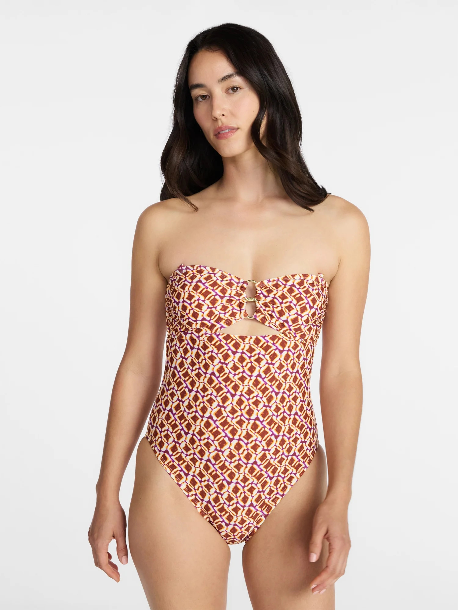 Time and Tru Women's and Women's Plus Cut Out Bandeau One Piece Swimsuit, Sizes XS-3X | Walmart (US)