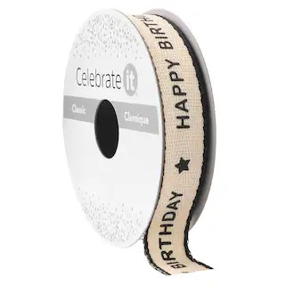 5/8" x 7yd. Black Happy Birthday Faux Linen Ribbon by Celebrate It® Classic | Michaels Stores