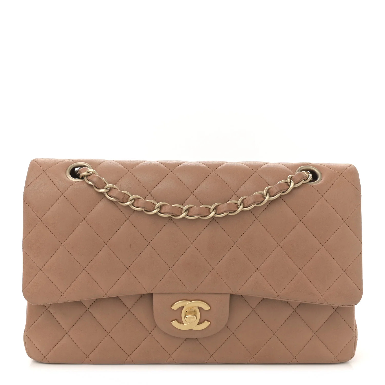 Lambskin Quilted Medium Double Flap Brown | FASHIONPHILE (US)