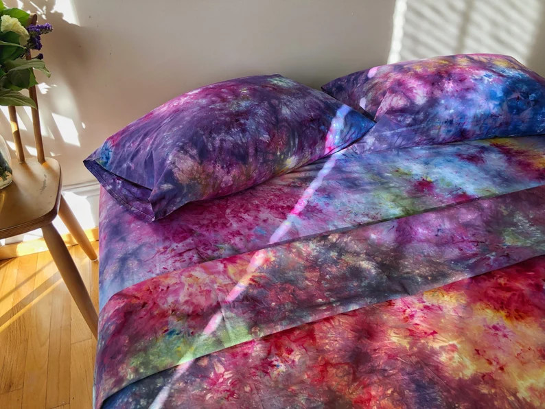 Rainbow Rain Tie Dye Bedding - Tie Dye Duvet Cover Set Or Sheet Set - Hand Dyed Bedding - Bohemia... | Etsy (US)