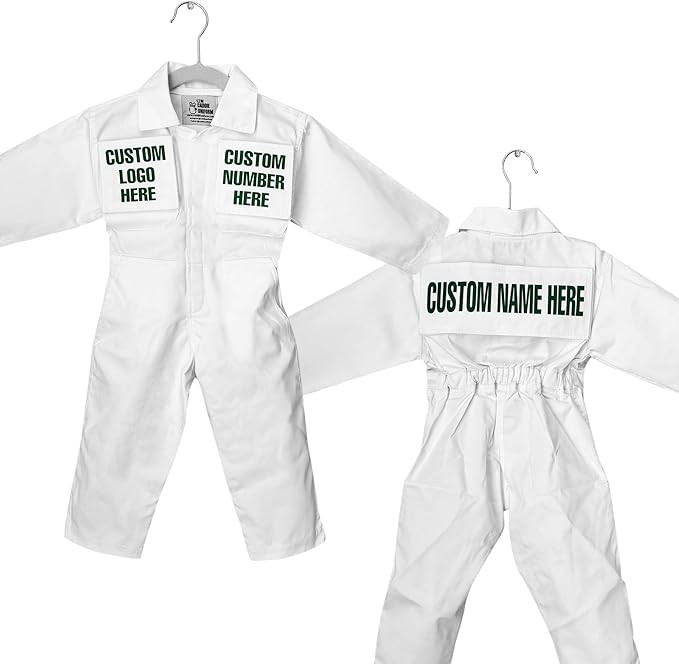 Caddie Kids Uniform Custom Golf Outfit (White) - Caddy Jumpsuit w/2 Front Pocket Patches, 1 Name ... | Amazon (US)