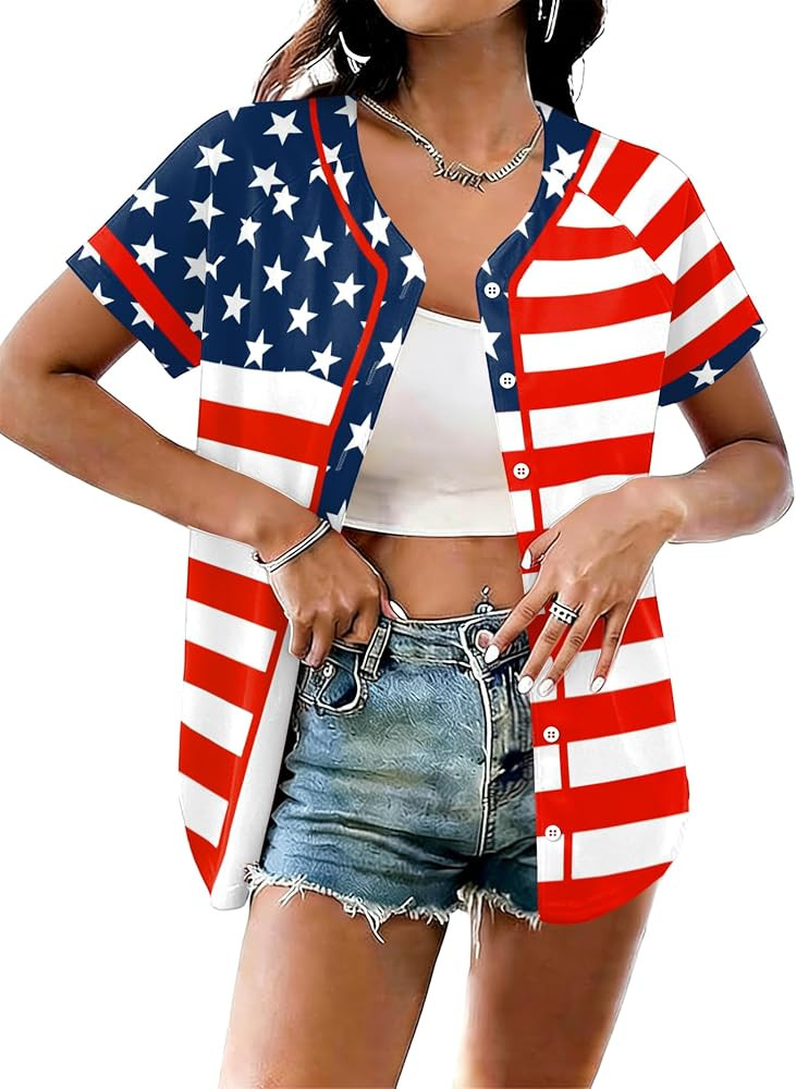 4th of July Jerseys for Women 250th Anniversary USA Shirt Memorial Day Striped Button Down Patrio... | Amazon (US)