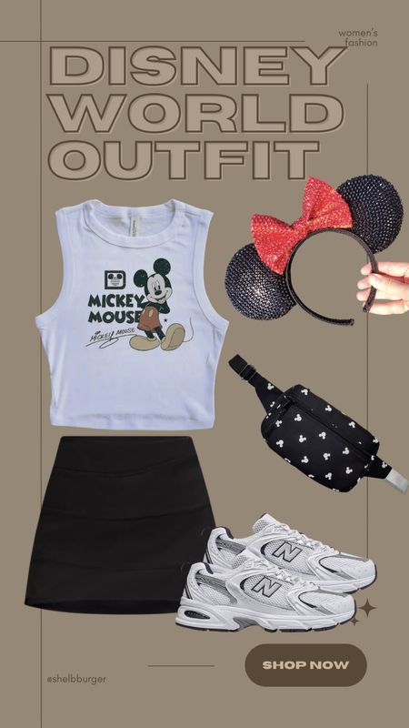 Disney World outfit for women
Mickey Minnie Mouse outfit

• Mickey Mouse crop top tank top
• high-rise tennis skirt
• bejeweled Minnie Mouse ears
• Mickey Mouse outline belt bag
• Neutral Nee Balance shoes sneakers

#LTKtravel #LTKfindsunder100 #LTKshoecrush