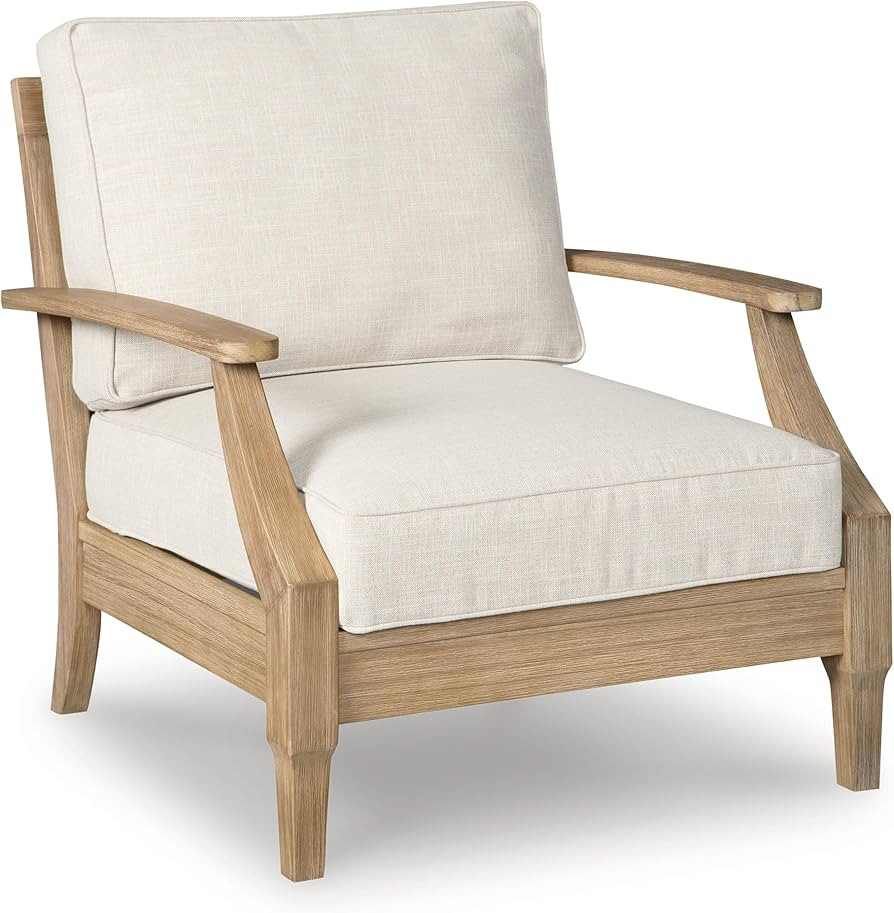 Signature Design by Ashley Carter Hall Outdoor Eucalyptus Patio Lounge Chair with Cushion, Beige | Amazon (US)