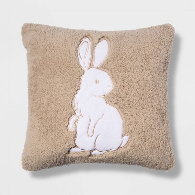 Sherpa Bunny Square Throw Pillow Neutral - Spritz&#8482; | Target