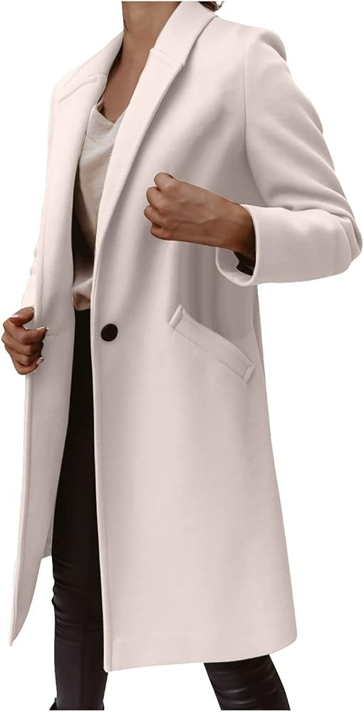 Trench Coat Women,Ladies Elegant Lapel Solid Button Down Blazer Casual Work Wear Long Windbreaker... | Amazon (US)