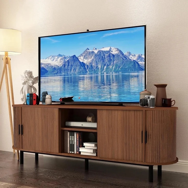 LEFHDA 62" TV Stand, Storage Cabinet and Entertainment Center with Tambour Door, Mid Century Mode... | Walmart (US)