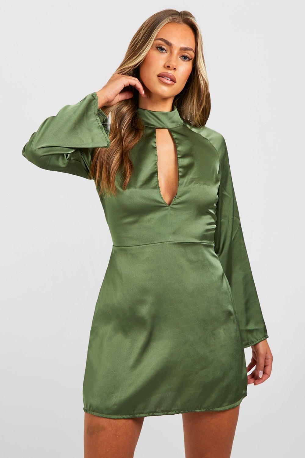 Womens Satin Keyhole Mini Dress - Green - 12 | Boohoo.com (US & CA)