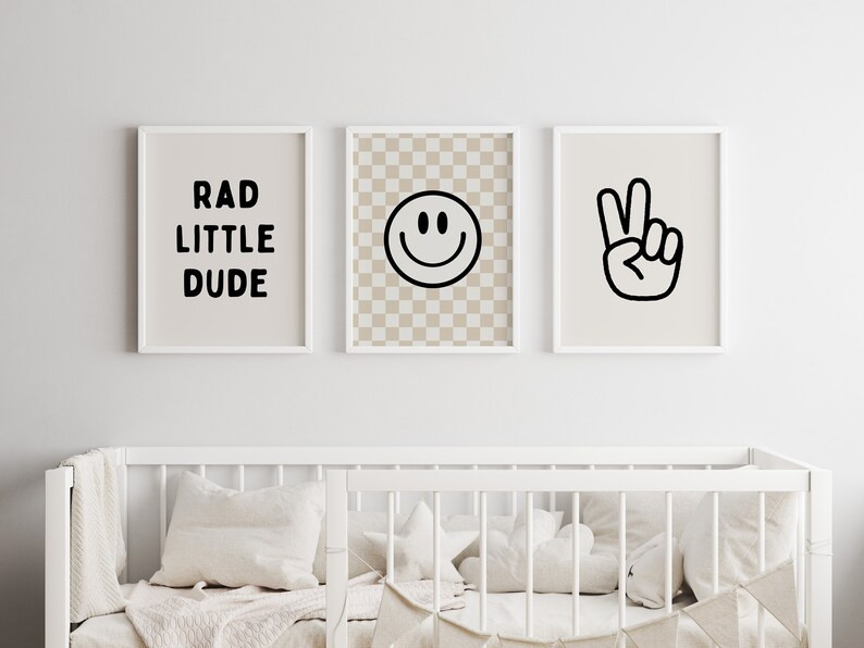Rad Little Dude Smiley Peace Sign Gallery Wall Set of 3 Downloadable Prints, Boy Room Decor, Kids... | Etsy (US)