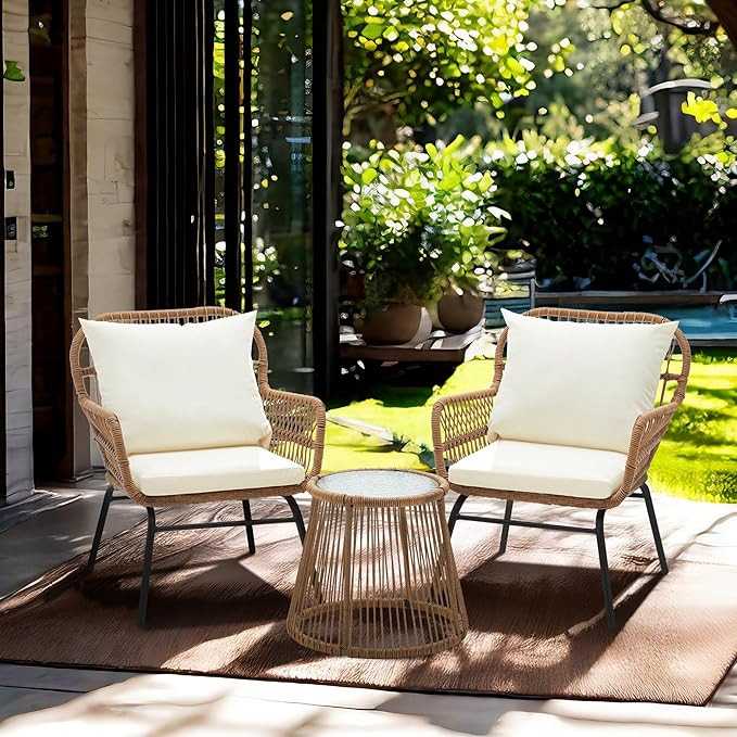 Bezseller 3-Piece Outdoor Patio Furniture Set - Modern Boho Furniture 20" Wide Seating w/ 2" Thic... | Amazon (US)
