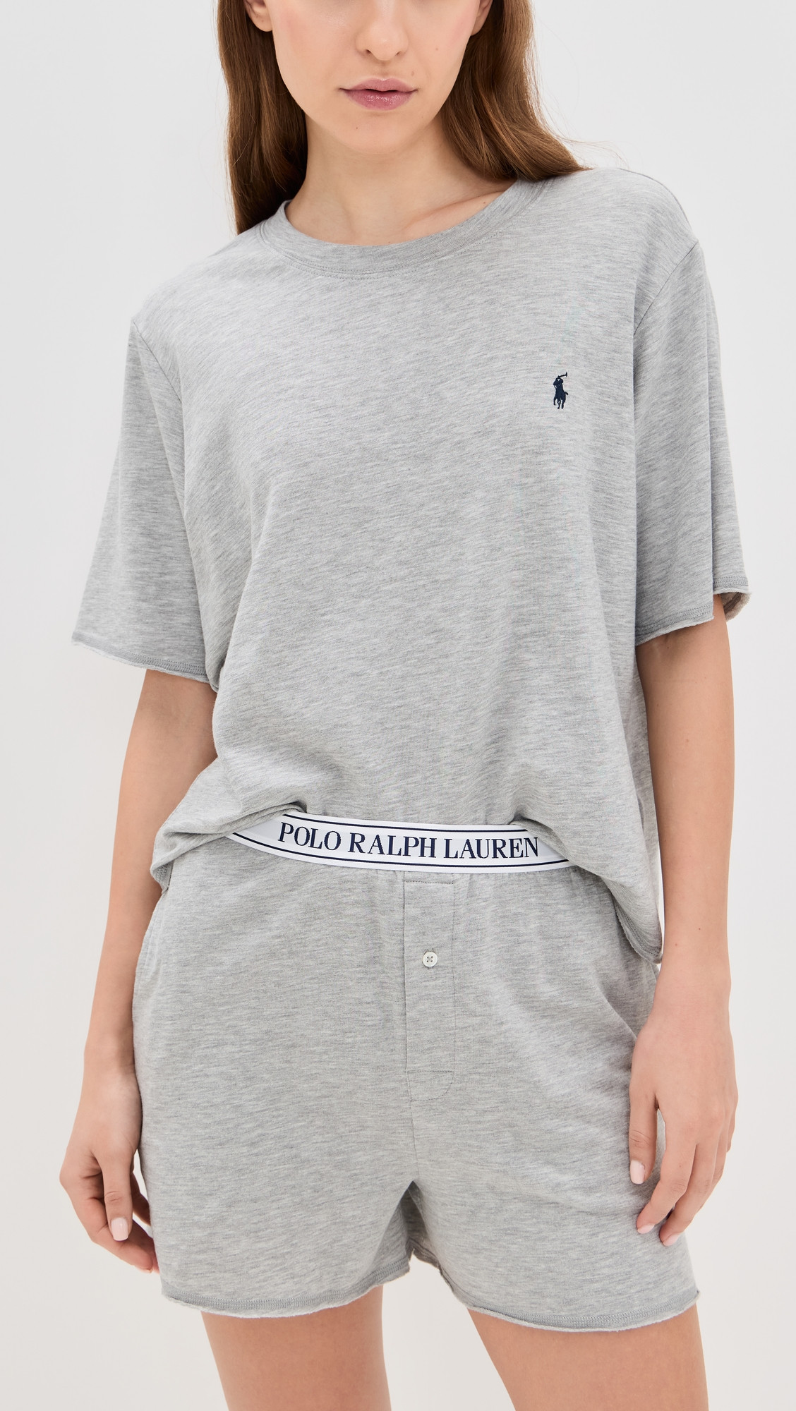 Polo Ralph Lauren French Terry Short Sleeve Pajama Set Heather Grey XL | Shopbop