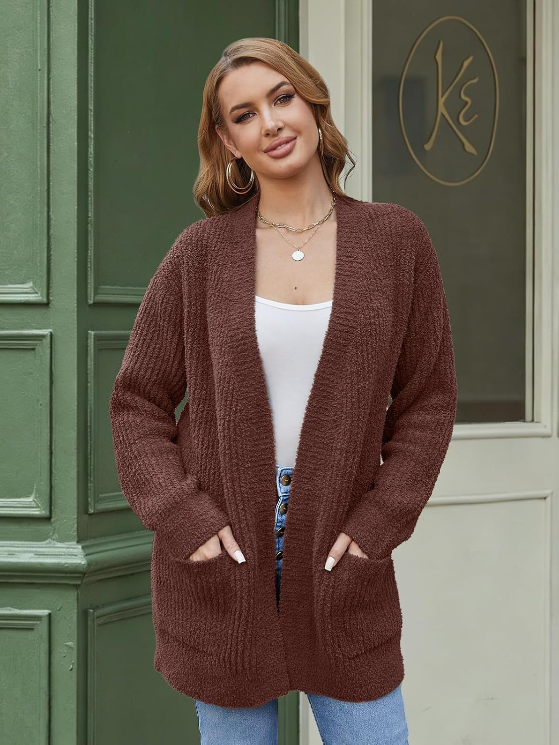 Snuggle Sac Cardigan Sweaters for Women with Pocket Trendy Casual Long Sleeve Tops Open Front Fall Winter Coats | Amazon (US)