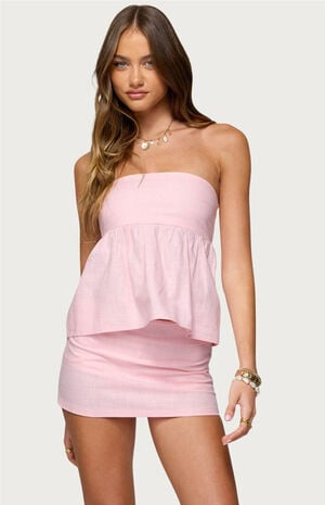 Edikted Avalai Linen Look Strapless Babydoll Top | PacSun
