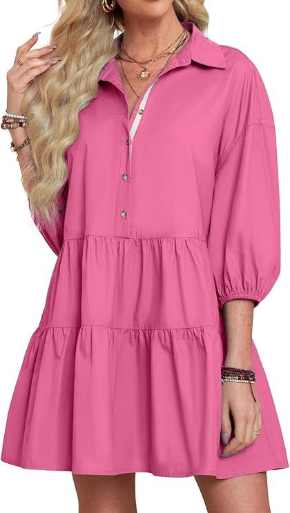 BerryGo Women's Casual Summer Babydoll Mini Dress Flowy Tiered Short Tunic Dress Puff Sleeve Butt... | Amazon (US)