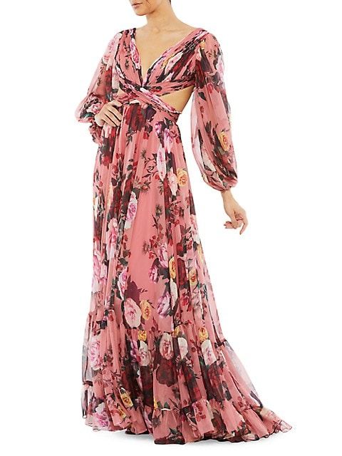 Mac Duggal Ieena Floral Chiffon Gown | Saks Fifth Avenue