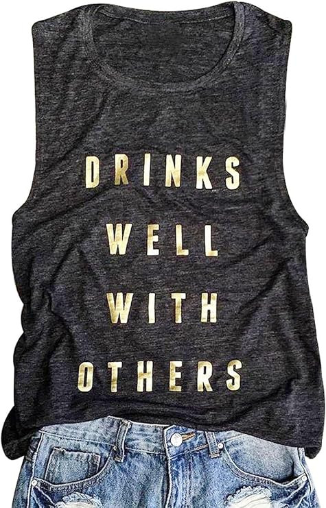 Drinks Well with Others Tank Tops for Women Drinking Shirts Summer Alcohol Muscle Letter Printed ... | Amazon (US)
