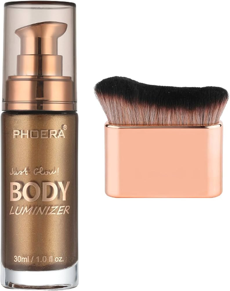 PHOERA Body Shimmer Oil,Bronzer Body Glow Highlighter Luminizer with Makup Bursh,Self Tanning Lot... | Amazon (US)