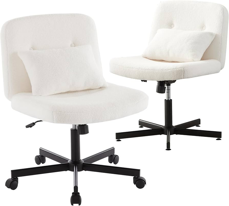 YFO Boucle White Desk Chair with Replaceable Wheels/Fixed for Living Room, Extra Wide Cross Legge... | Amazon (US)