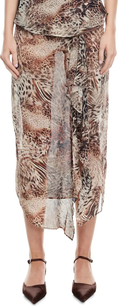 LIONESS Banks Animal Print High-Low Wrap Midi Skirt | Nordstrom | Nordstrom