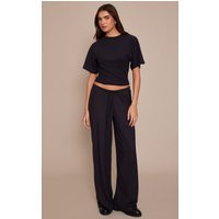 Black Soft Touch Tie Waist Casual Trousers | PrettyLittleThing UK