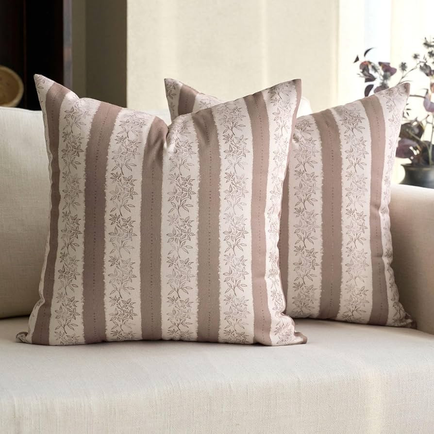 DOMVITUS Floral Pillow Covers 20x20 Inch Set of 2, Vintage Striped Block Print Decorative Throw P... | Amazon (US)