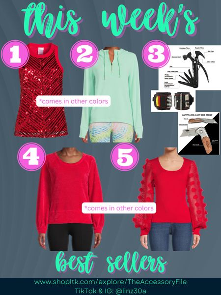 This past week’s top 5 best sellers.

Red sequin top, holiday outfit, holiday party outfit, Christmas party outfit, Christmas party look, Christmas party dress, New Year’s Eve looks, New Year’s Eve outfit, super soft pullover hoodie, tool stocking stuffers, stocking stuffers for men, stocking stuffers for women, chenille long sleeve top, dressy blouse 

#LTKSeasonal #LTKGiftGuide #LTKHoliday