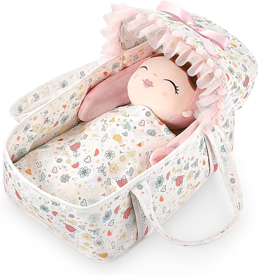 GAGAKU Soft Baby Doll Bassinet with Lace Canopy and Pillow Blanket 3 PCs Doll Carry Cot Set Play ... | Amazon (US)