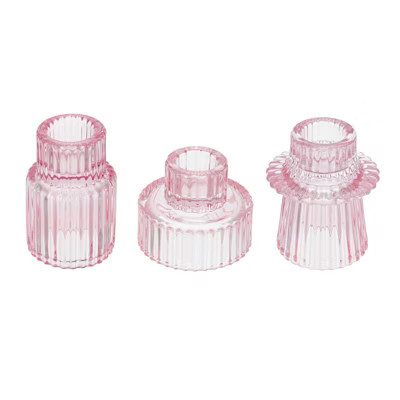 Unique Bargains Glass Table Centerpiece Decor Taper Candle Holders 3 Pcs Pink | Target