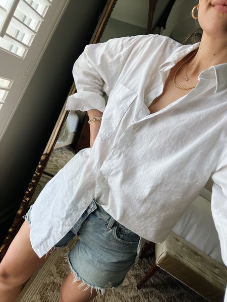 Long linen shirt under $40, favorite denim cutoffs (that aren’t super short), layered necklaces #linen #summer 

#LTKSeasonal #LTKstyletip