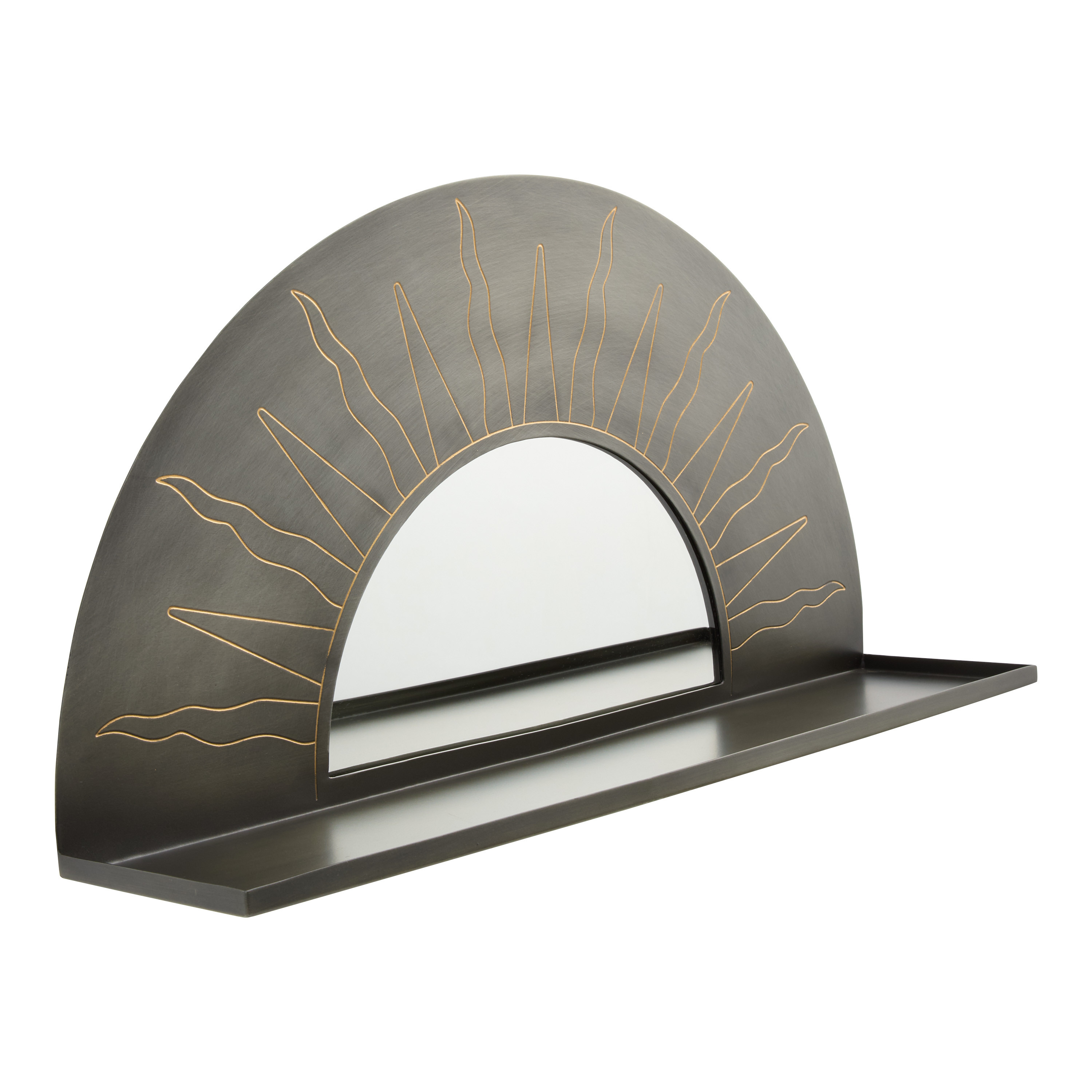 Black and Gold Iron Etched Sun Mirror with Shelf | World Market