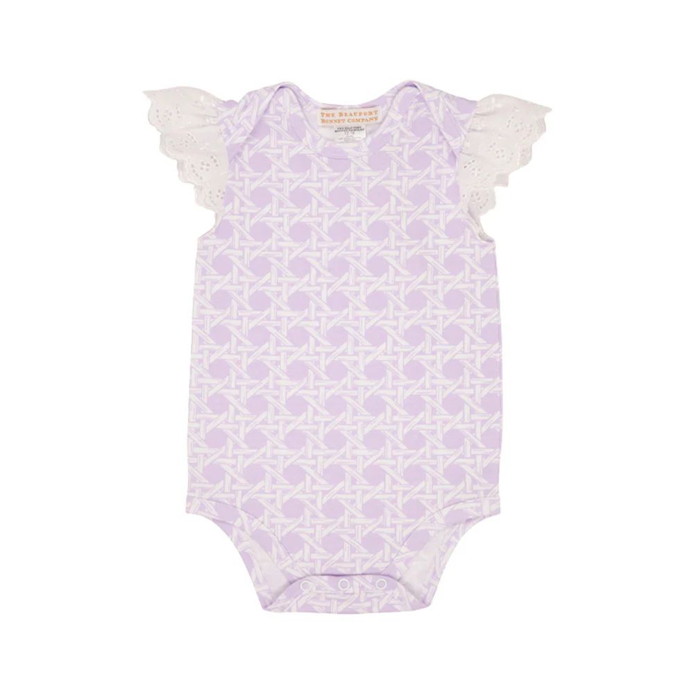 Wendy Onesie - Ocean Club Cane with Worth Avenue White Eyelet | The Beaufort Bonnet Company