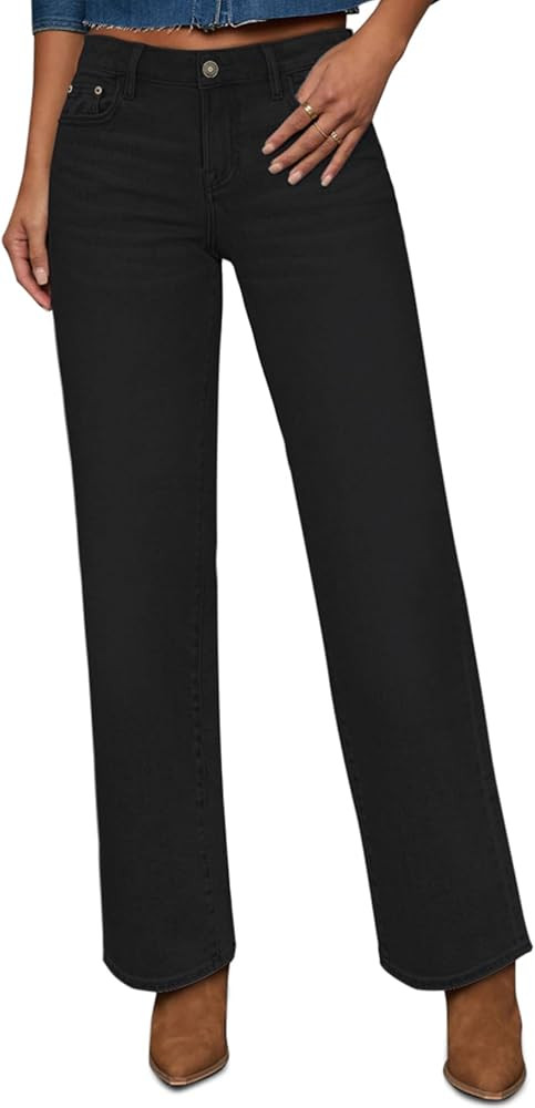 Straight Leg Jeans for Women Trendy High Waisted Cropped Boyfriend Mom Stretchy Frayed Hem Loose ... | Amazon (US)