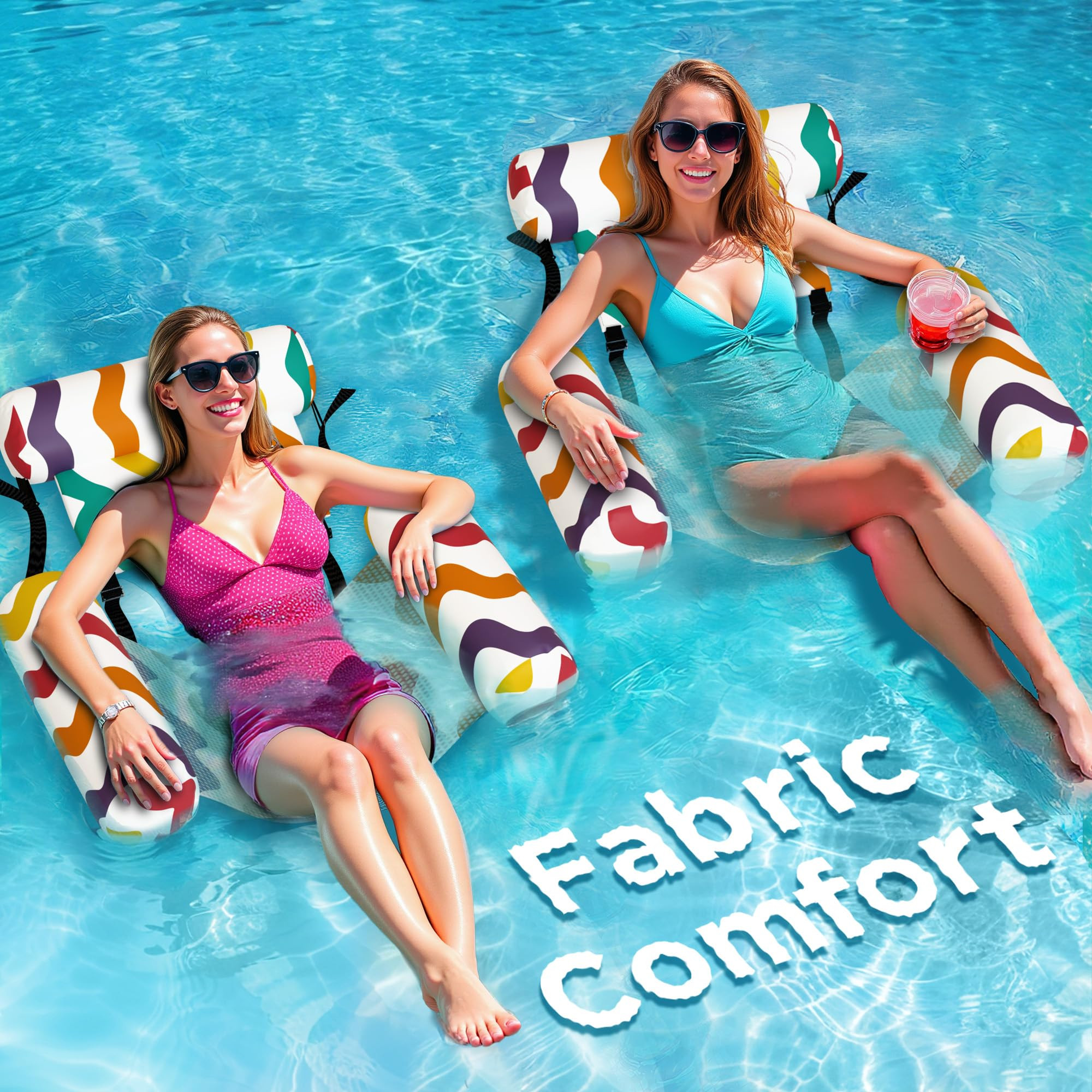 Amazon.com: Funscape Pool Floats Chairs Adult, 2 Packs Heavy Duty Inflatable Swimming Pool Lounge... | Amazon (US)