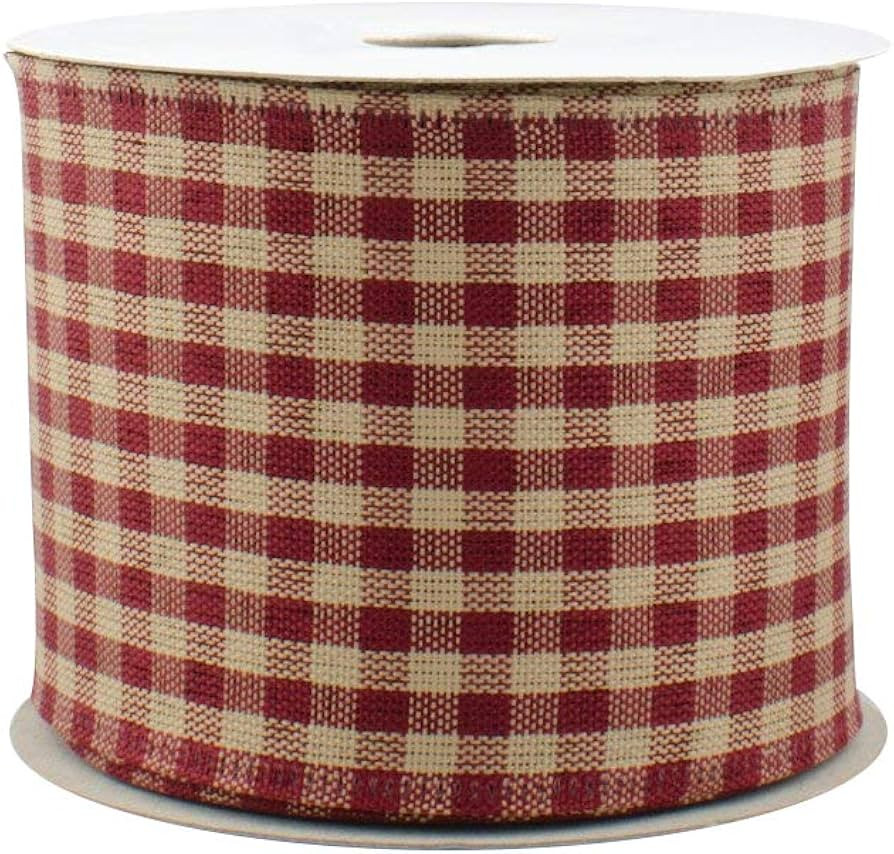 Burgundy Gingham Wired Edge Ribbon - 2 1/2 Inch x 10 Yards, Christmas, Wreath, Gift Wrapping, Pre... | Amazon (US)