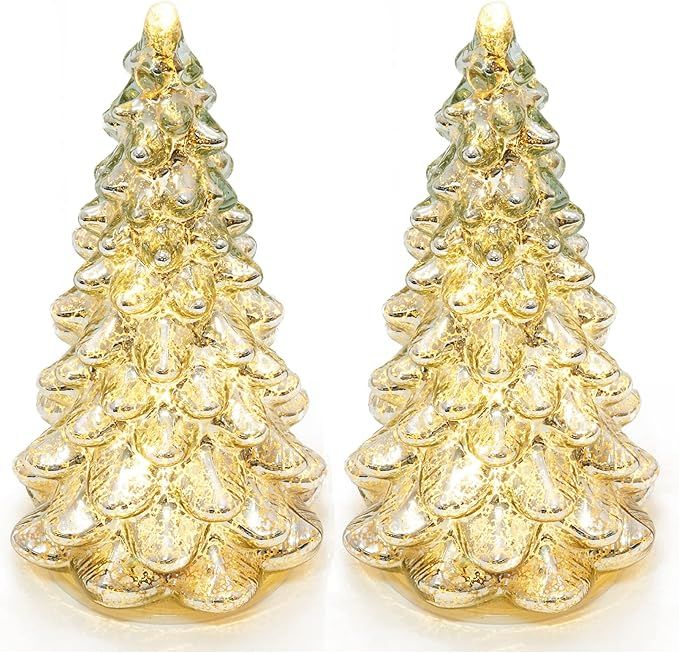 Diahom Tabletop Christmas Tree Mercury Glass Timer Lighted Silver Small Xmas Trees Table Centerpi... | Amazon (US)