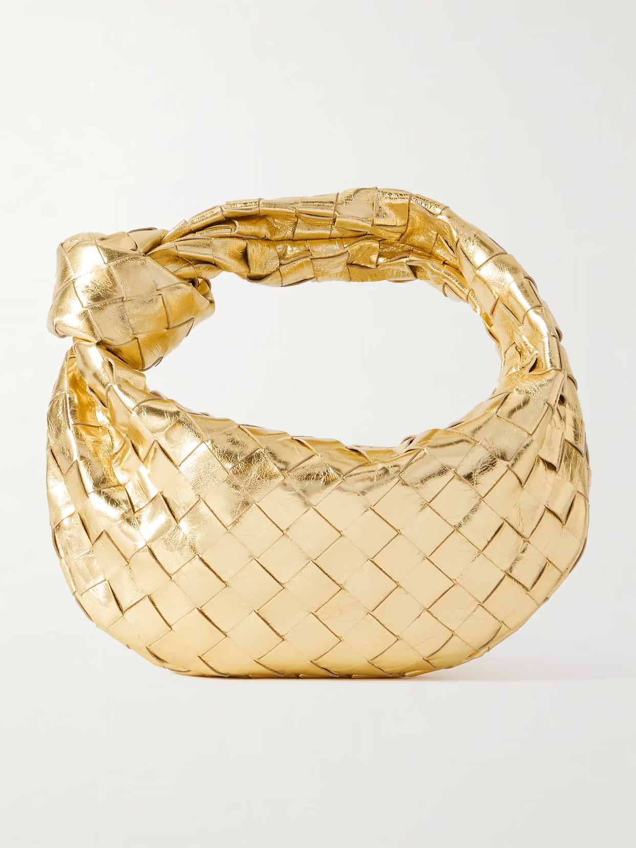 Bottega Veneta - Jodie Mini Knotted Intrecciato Metallic Leather Tote - Gold | NET-A-PORTER (US)
