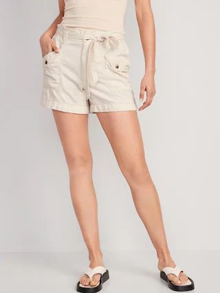 Extra High-Waisted Tie-Front Cargo Workwear Shorts for Women -- 4-inch inseam | Old Navy (US)