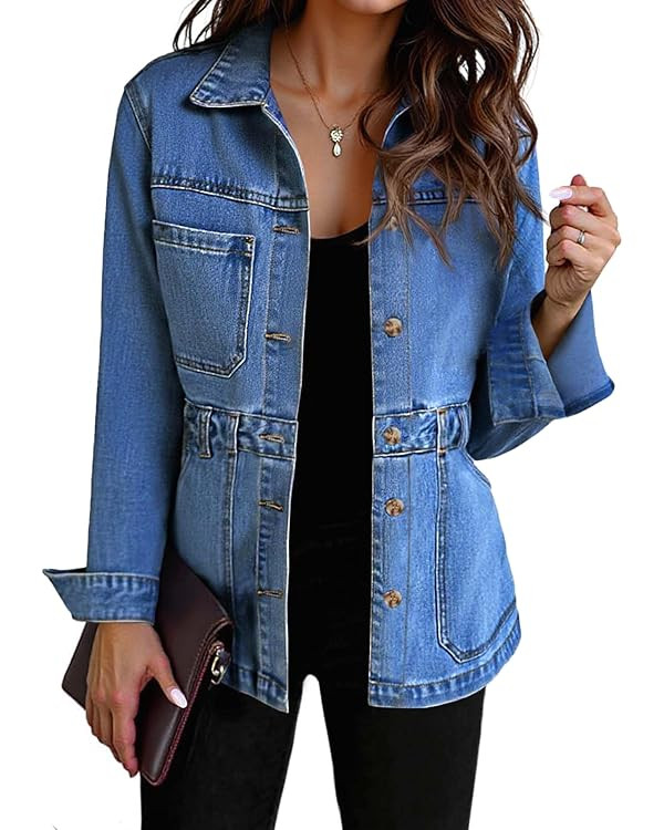 Tankaneo Denim Jacket for Women Distressed Jean Jacket Button Down Oversized Shacket with Pockets... | Amazon (US)