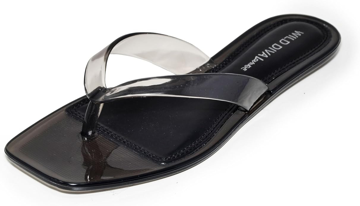 Wild Diva ROME-01 Women's Clear Square Toe Jelly Thong Flip Flop Sandals | Amazon (US)