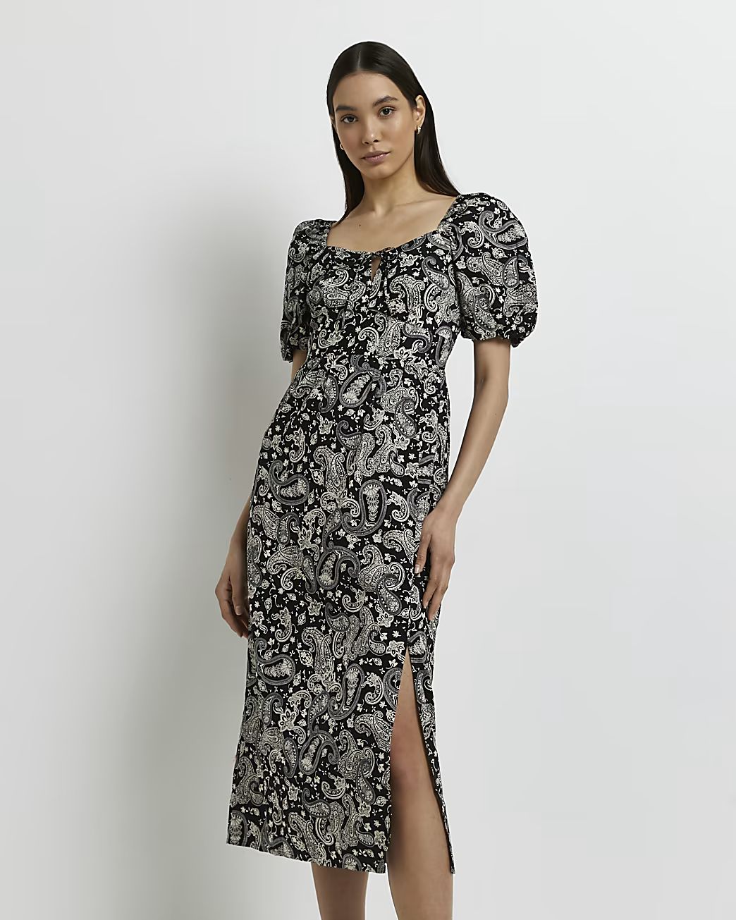 Black print midi dress | River Island (UK & IE)
