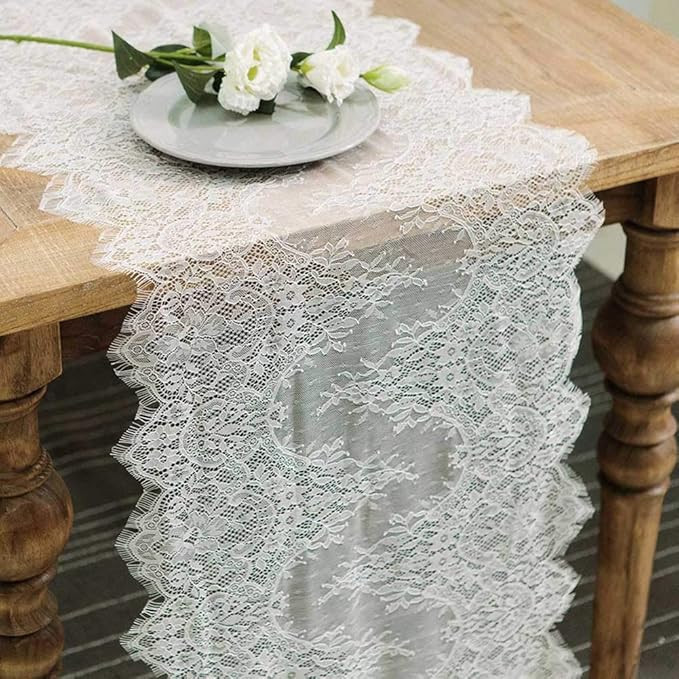 Hooqict 4 Pack Lace Table Runner 14 x 120 Inch Ivory White Classy Table Runner for Rustic Wedding... | Amazon (US)