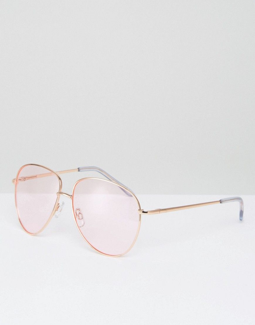 ASOS Metal Aviator Sunglasses in Rose Gold with Pink Colored Lens - Gold | ASOS US