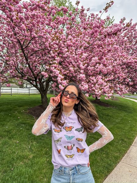 Long sleeve sheer lace top layered under a butterfly graphic tee 

Amazon fashion // spring outfit // oval sunglasses 

#LTKfindsunder50 #LTKSeasonal #LTKstyletip