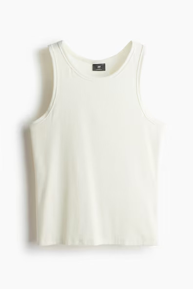 H & M - Slim Fit Ribbed Tank Top - Cream | H&M (US + CA)