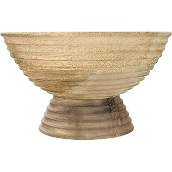 Creative Co-Op DF2440 Ridged Mango Wood Footed Bowl, Brown, 5 quarts, Large | Amazon (US)