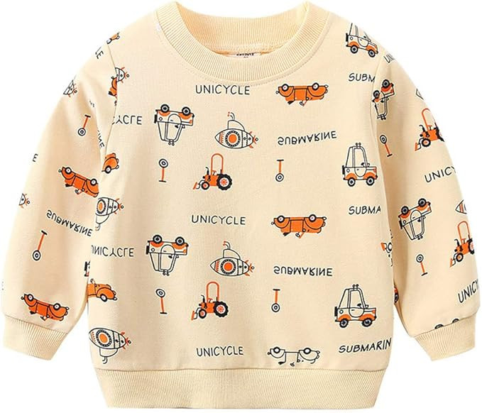 LittleSpring Little Boys Pullover Sweatshirt Cartoon Printing Casual | Amazon (US)