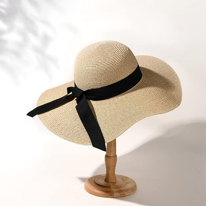 Womens Sun Straw Hat Wide Brim UPF 50 Summer Hat Foldable Roll up Floppy Beach Hats for Women | Amazon (US)