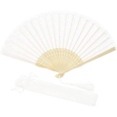 Juvale Handmade Bamboo Lace Hand Fan for Women, Folding Handheld Fan, White, 8.5-inch | Target
