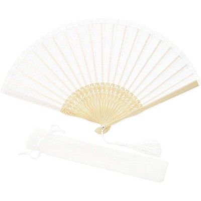 Juvale Handmade Bamboo Lace Hand Fan for Women, Folding Handheld Fan, White, 8.5-inch | Target