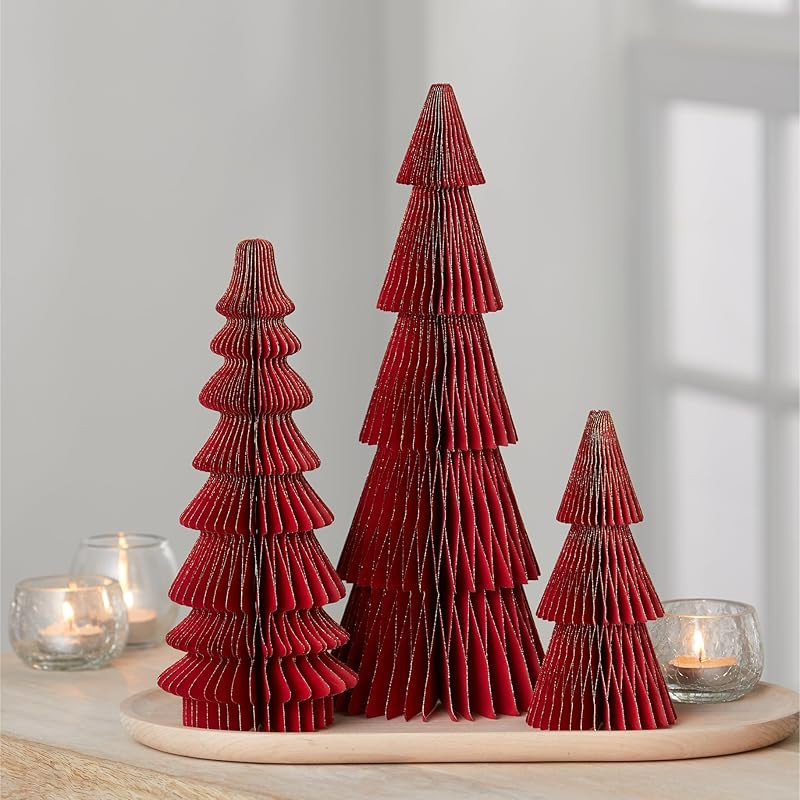 Honeycomb paper tree set of 3, traditional candy cane red trees, 6 1/2" - 13" tall, Christmas man... | Amazon (US)